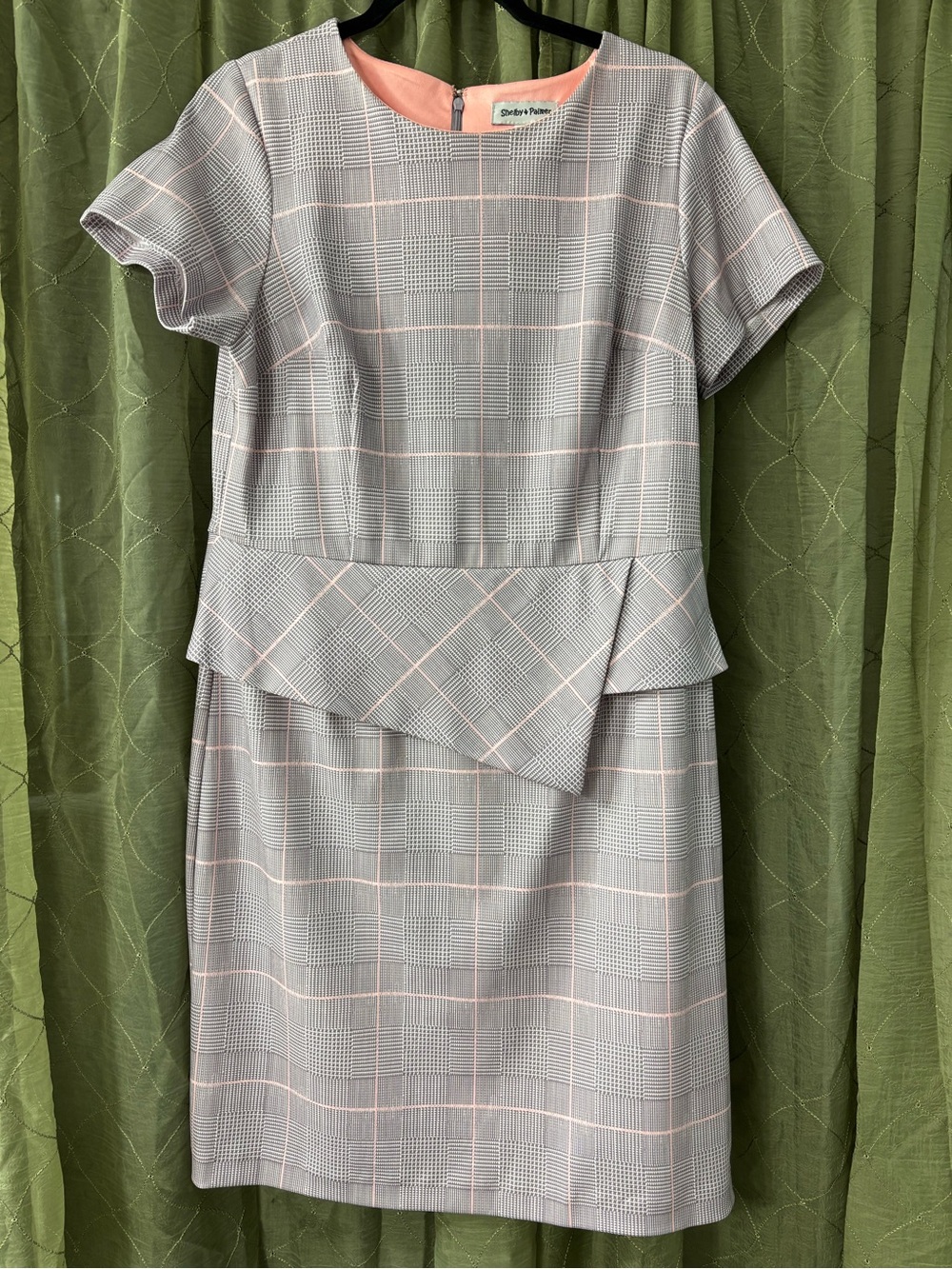 Shelby & Palmer Gray Plaid Peplum Dress with Pink Accents
